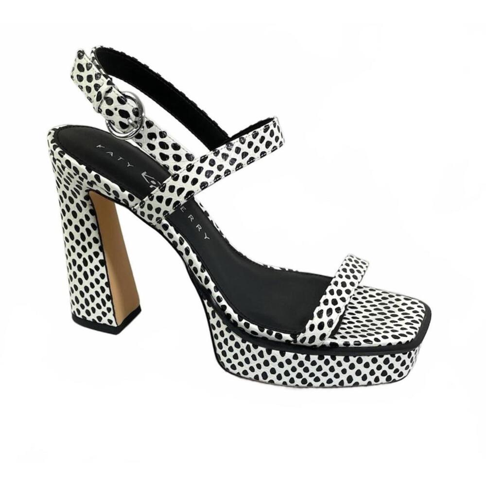 NIB Katy Perry The Steady Sandal Womens 9M Black White Chunky Heels Platform